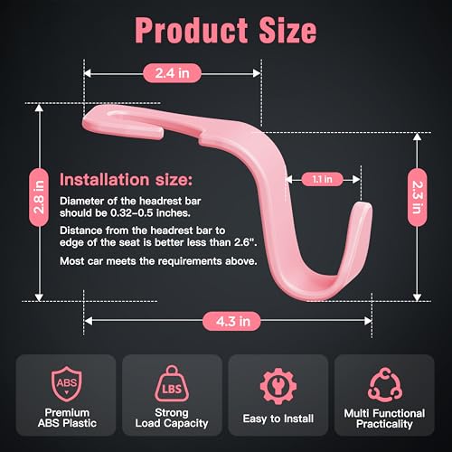 Universal Car Headrest Hooks, Car Organizer Hanger Storage Hooks for Bag Purse Cloth Grocery (Pink Set of 4) - color: Pink