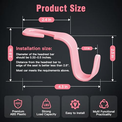 Universal Car Headrest Hooks, Car Organizer Hanger Storage Hooks for Bag Purse Cloth Grocery (Pink Set of 4) - color: Pink