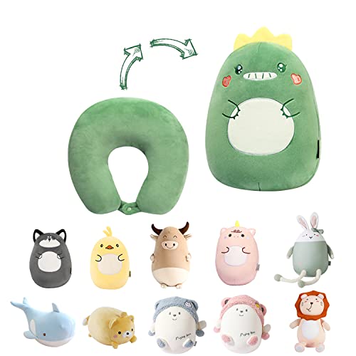 Kids Travel Pillow - 2-in-1 Deformable Kids Neck Pillow for Traveling, Soft U-Shaped Pillow with Adorable Animal Design, Comfy Sleep and Play, Ideal for Airplanes Travel - Dinosaur - size: Green Dinosaur