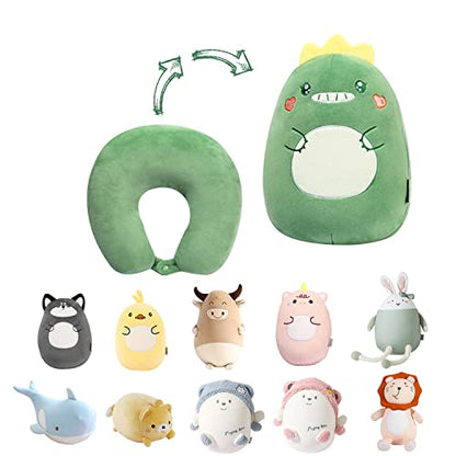 Kids Travel Pillow - 2-in-1 Deformable Kids Neck Pillow for Traveling, Soft U-Shaped Pillow with Adorable Animal Design, Comfy Sleep and Play, Ideal for Airplanes Travel - Dinosaur - size: Green Dinosaur