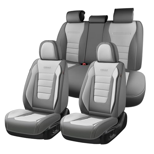 Coverado Car Seat Covers Full Set, Nappa Leather Seat Covers for Cars, Car Seat Protector Car Seat Cushion, Front and Back Seat Protectors Cushions Universal Fit for Most Cars (Gray&Light Gray) - color: Gray&Light Gray, size: FullSet