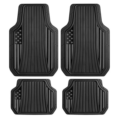 MotorTrend Black Flag Rubber Floor Mats – All Weather Car Mats with American Flag Stars & Stripes Design, Heavy-Duty Automotive Floor Mats for Cars, SUVs & Trucks Black/Grey - color: Black Flag