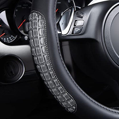 Flying Banner car Steering Wheel Cover Gel Massage Velvet Cool Warm Universal Size 15 inches SUV Truck Anti Slip Odorless Summer Winter (Black Gray, Gel Massage) - color: Black Gray