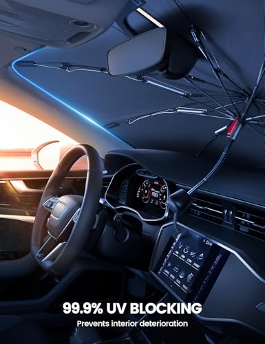 Tesla Model 3/Y Windshield Sunshade - 2026 Foldable Car Windshield Sun Shade Umbrella, 5-Layer UV Block, 10-Rib Frame, for Tesla Model 3/Y (2017-2026) Interior Sun Protection, Tesla Accessories - size: Tesla 3/Y (2017-2026)