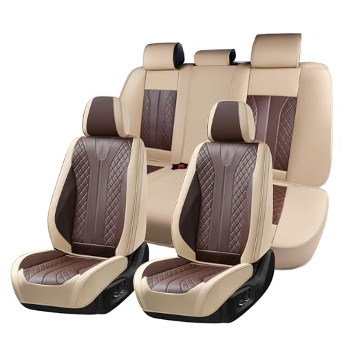 FLORICH Front and Back Seat Covers for Cars Leather Car Seat Cover Full Set 5 Seats Waterproof Seat Protector Automotive Seat Covers Carseat Cover Universal Fit for Most Cars SUV Trucks, Beige&Coffee - color: Beige&Coffee, size: FullSet