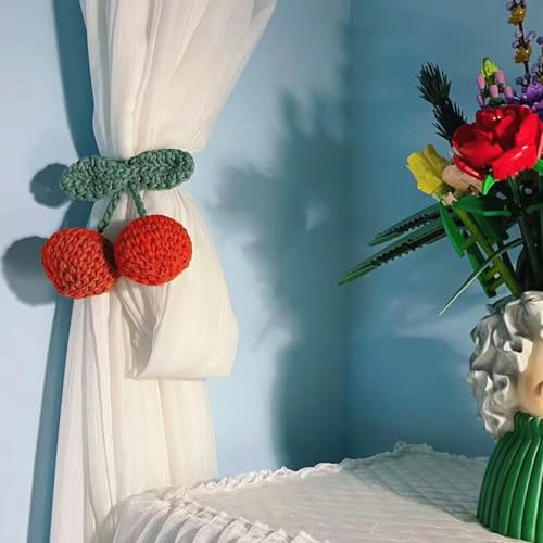 Cute Cherry Car Mirror Hanger - Crochet Hand Knitted Rear View Mirror Accessory - color: Cherry