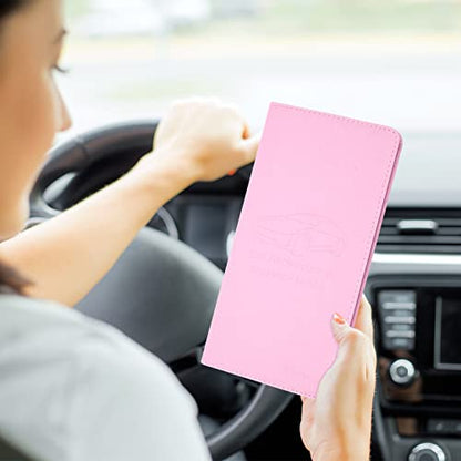 Car Insurance and Registration Holder, 9.5 x 5 Inch PU Leather Vehicle Glove Box Organizer Wallet Case for Insurance Card, Driver License, Paperwork - Pink - color: Pink