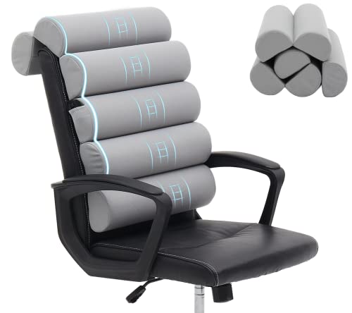 Ergonomic Lumbar Support Pillow for High Back Office Chair - Adjustable 6 Semicircular Back Cushion with Breathable Mesh Cover,Spine Support for Desk/Gaming Chairs, Neck/Upper/Lower Back Pain Relief - color: Light Grey