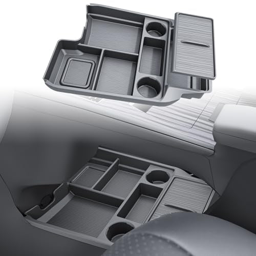 for with 2021-2026 Toyota Sienna Center Console Organizer with Cup Holder, Lower Storage Box Accessories (TPE Material with Original car Wood Grain, Grey) - size: Storage box under central control