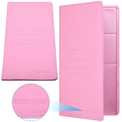 Wisdompro Car Document Holder Organiser, PU Leather Vehicle Insurance and Registration Holders Wallet Case for ID Card, Driving Licence, Key Contact Information Cards - color: Pink