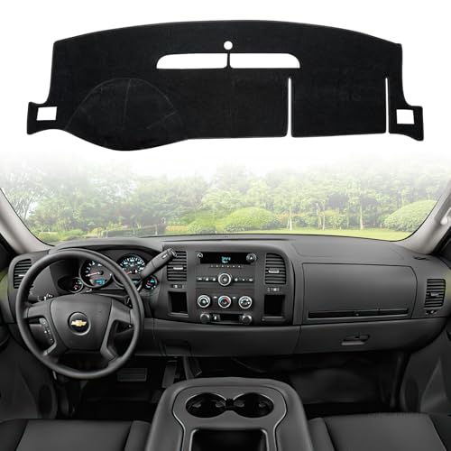 Dashboard Dash Cover Mat for 2007-2013 Chevy Chevrolet Silverado 1500 2500 3500 LTZ Polyester Custom Fit Silverado Dash Cover with Two Glove Boxes Black Trim (Silverado LTZ 2007-2014, Black) - size: Chevy Silverado LTZ 2007-2013