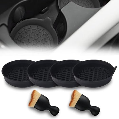 Car Cup Coasters, Silicone Cup Holder Insert (4 Pack) with Soft Bristle Cleaning Brush (2 Pack), Non-Slip Honeycomb Spill Guard Car Interior Accessories, Universal for SUV, Sedan, Truck (Black) - size: Style 1