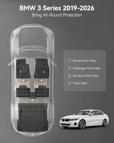 3W Floor Mats & Cargo Liner Custom Fit for 2019-2025 2026 G20 BMW 3 Series 330i Sedan, TPE All Weather Floor Liner for BMW 3 Series G20 1st and 2nd Row Full Set Car Mats (NOT for 330e/GT) - style: 5) 3 Series 2019-2026 | Full Set