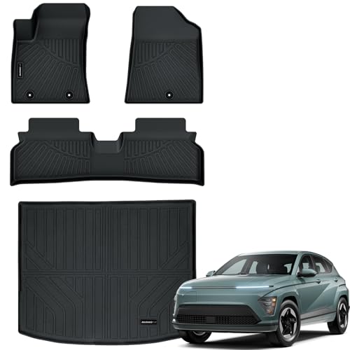 Auxko All Weather Floor Mats Cargo Mat for Hyundai Kona EV 2026 2025 2024 TPE Liners Accessories Guard Odorless Anti-Slip Floor Liners Trunk Liner Black - size: kona ev|2024-2025|floor+cargo mats