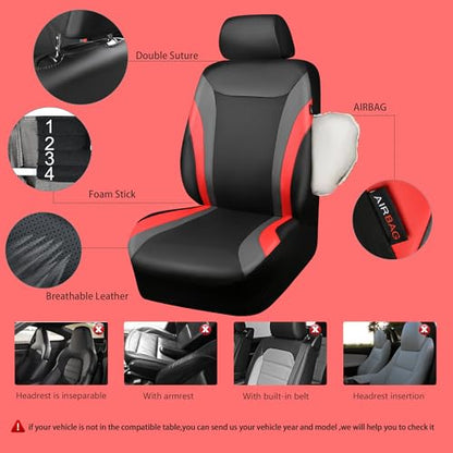 CAR PASS Leather Car Seat Covers Full Set with Waterproof Car Floor Mats,Airbag Compatible,Automotive Interior Covers for Cars Sedans,Trucks,Vans,SUV with Car Carpet Mats(Black and Red) - color: Red Black