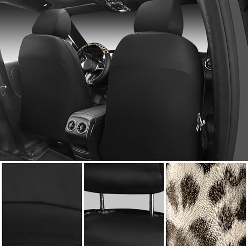 CAR PASS Leopard Print Faux Leather Car Seat Covers & Leopard Car Mats&Leopard Steering Wheel Cover Seat Belt Universal Car Accessories for SUV,Van,Saden,Truck Automobile Interior Sets(Gold Black) - color: Leopard Gold combo