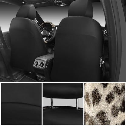CAR PASS Leopard Print Faux Leather Car Seat Covers & Leopard Car Mats&Leopard Steering Wheel Cover Seat Belt Universal Car Accessories for SUV,Van,Saden,Truck Automobile Interior Sets(Gold Black) - color: Leopard Gold combo