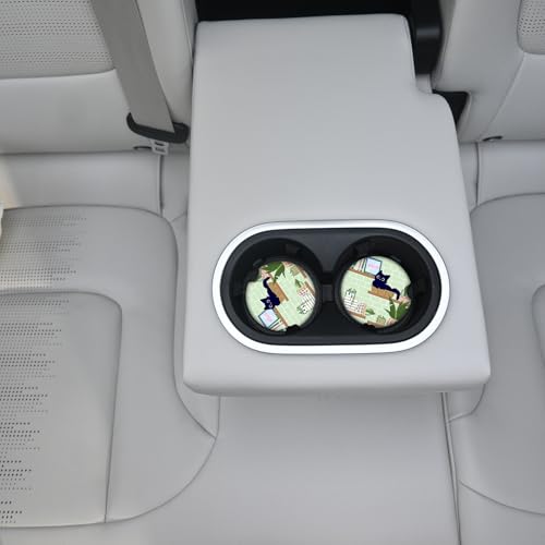 Ceramic Cup Holders Car Coasters Set for Women/Men,Drink Cup Car Holder Coasters with A Finger Notch 2.56" Pack of 2（Cute Black Cat 2） - color: Black Cat 2