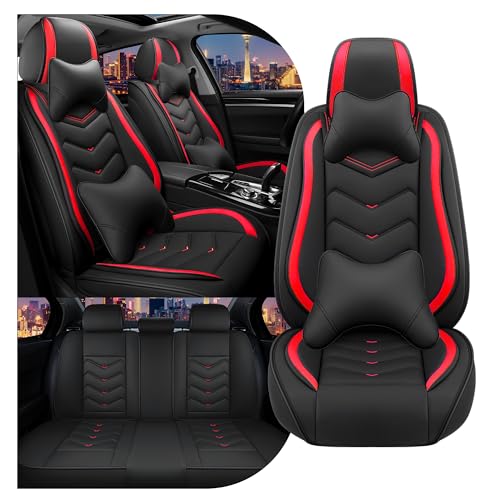 Car Seat Covers for Ford Fusion 2006-2020, Stylish Sport Seat Cover, Premium Nappa Leather Car Seat Cover. Automobile Seat Covers Sets.(Luxury 5 Seats/Black Red) - color: Black Red, size: Luxury 5 Seats