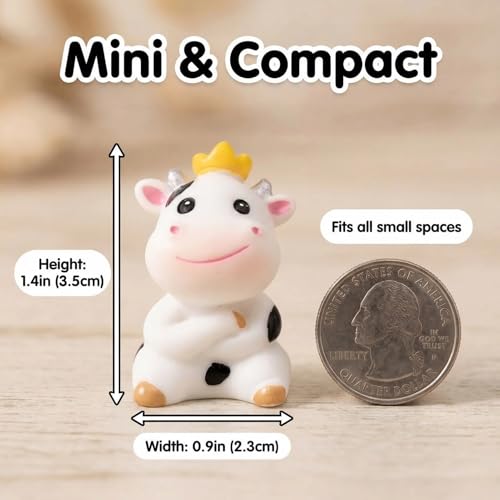 4 Pcs Mini Resin Dairy Cow Figurines, Cute Car Dashboard Decor, Funny Rearview Mirror Ornaments, Fairy Garden Landscape, Gift for Pet Lovers (White Dairy Cow)