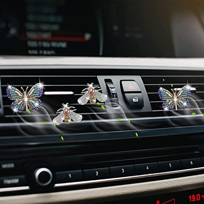 Bling Butterfly Air Vent Clips, 4 Pcs Crystal Bee Car Fresheners, Diffuser Vent Clip, Diamond Decoration, Cute Interior Decor, Bling Accessories for Women