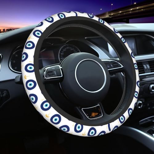 Blue Evil Eyes Magic Moon Steering Wheel Cover Car Accessories Cute for Women Girls Girly Universal 15 Inch Neoprene Auto Interior Decor Anti Slip Car Truck Protector - color: Black10