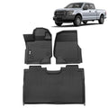FREEMOTOR802 Compatible with 2015-2022 Ford F-150 Crew Cab Floor Mats, Black 3D Molded Carpets Liner 1st 2nd Row Front Rear Protection Pad 3PC TPE Thermo Plastic Elastomer All Weather Protector - size: For Ford F-150 Crew Cab 2015-2022