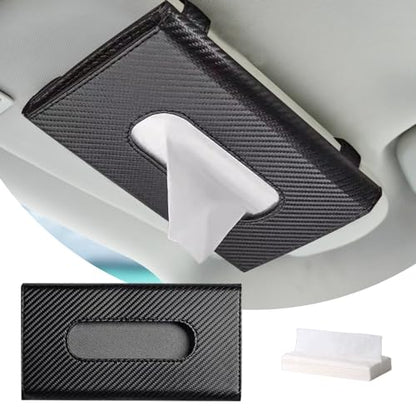 Car Tissue Holder, Sun Visor Napkin Holder, Premium PU Leather Car Tissue Box, with Tissue Refill, Universal Version Hanging Tissue Holder for Cars, Trucks, SUVs - color: Black