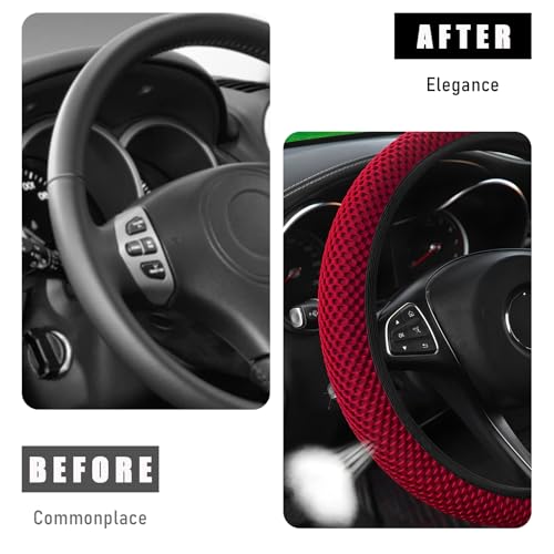 Wevdn Elastic Stretch Steering Wheel Cover, 15"×15" Microfiber Breathable Ice Silk Steering Wheel Protector, Anti-Slip Elastic Steering Wheel Cover for Men Women, Car Accessories (Wine Red) - color: Wine Red