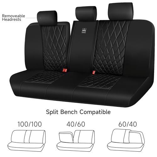 CAR PASS Luxury Faux Leather Rear Bench Car Seat Covers, Waterproof Anti Slip Back Seat Covers, Deluxe Automotive Backseat Cover Universal Fit for Most Cars Sedan SUV Pickup Truck (All Black) - color: Pure Black, size: Rear Seat