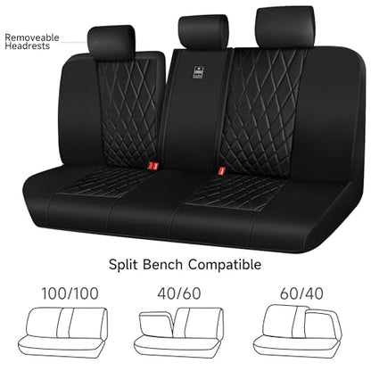 CAR PASS Luxury Faux Leather Rear Bench Car Seat Covers, Waterproof Anti Slip Back Seat Covers, Deluxe Automotive Backseat Cover Universal Fit for Most Cars Sedan SUV Pickup Truck (All Black) - color: Pure Black, size: Rear Seat