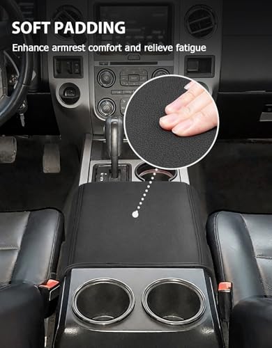 Center Console Cover for Ford F150 XL XLT 2004-2014, Expedition 2007-2014, Lincoln Mark LT 2006-2008, PU Leather Armrest Lid Protector, Anti-Scratch, Black (Fits Bucket Seat Console Only) - size: Bucket Seat, 04-14 F150 XL XLT, black stitch