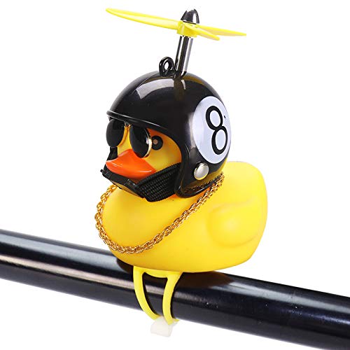 Rubber Duck Toy Car Ornaments Yellow Duck Car Dashboard Decorations Squeeze Duck Bicycle Horns with Propeller Helmet - color: Black 8