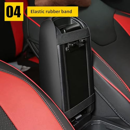 AOMSAZTO Leather Armrest Cushion for 2019-2015 Hyundai Sonata Black with Red Stiches - color: red stiches