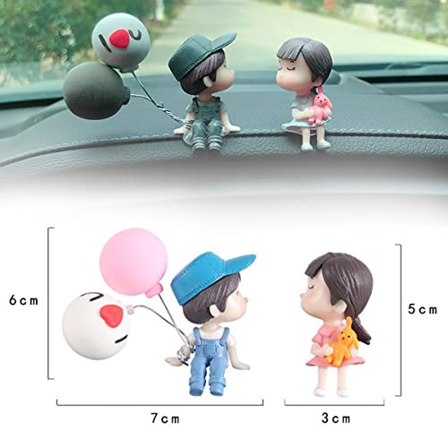 Cute Cartoon Couple Design Car Ornament - Car Dashboard Decorations, Office Desk Accessories, Computer Monitor Decor, Kissing Couple Figure Figurines Balloon Ornaments (B)