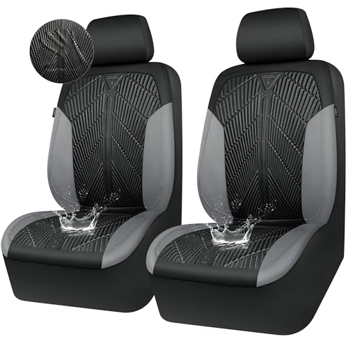 CAR PASS Waterproof Black Gray Car Seat Covers Front Seat Covers Neoprene Wetsuit,All-Weather Non-Slip Durable,Universal Fit for SUV Sedans Trucks Van Automotive,Airbag Compatible,3D Emboss Black Gray - color: Black and Gray, size: Two Front