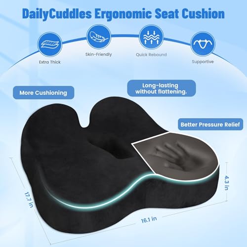 Wheelchair Seat Cushion, Premium Memory Foam Office Chair Cushion, Supportive Donut Pillow for Sciatica, Tailbone & Back Relief, Ergonomic Long Sitting Chair Pad for Car, Airplane, Black - color: Black