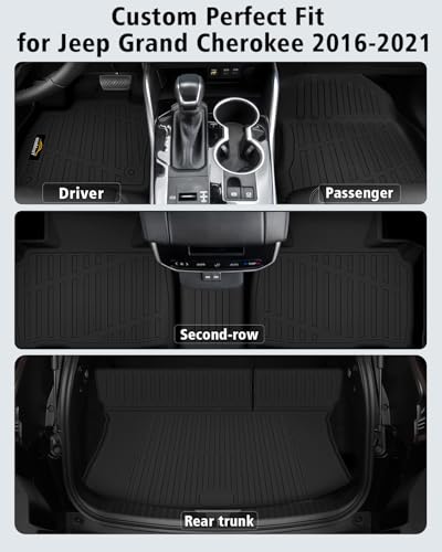 Floor Mats & Trunk Mat Custom for Jeep Grand Cherokee & Dodge Durango 2016-2021/Grand Cherokee WK 2022 (Not for L) All Weather TPE Rubber Cargo Liner Automotive Full Set Accessories- Black - size: For Jeep Grand Cherokee 2016-2021