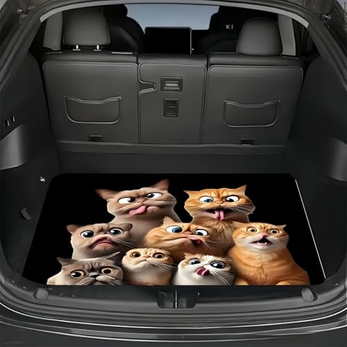 Universal Car Trunk Mat 29" x 39", Cute Funny Cat All Weather Trunk Protection Cargo Liner, Durable Cargo Mat Rear Trunk Liner, Stylish Vehicle Interior Accessories Suitable for Most Car Models - color: Funny Cat