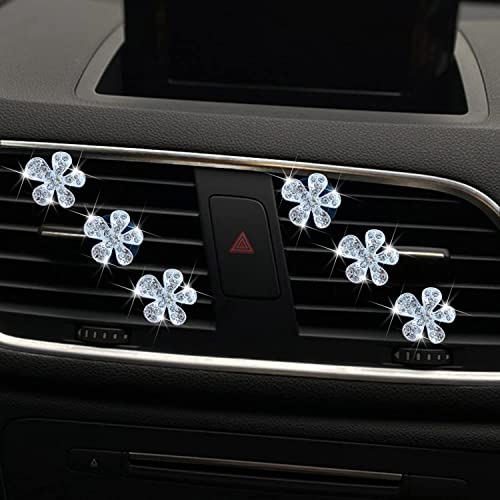 Bling Flower Air Vent Clips, 6 Pcs Cute Daisy Air Fresheners, Diffuser With Rhinestone Interior Decoration Charm, Diamond Decor Accessories for Women Girls