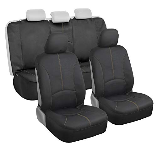 Motor Trend SpillGuard Waterproof Car Seat Covers, Front and Rear Full Set (Beige Stitch) – Neoprene Seat Protectors with Extended Bench Side Coverage for Auto, Truck, Van, and SUV - color: Beige Stitching