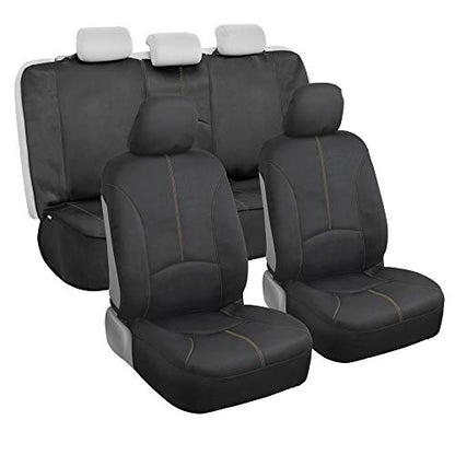 Motor Trend SpillGuard Waterproof Car Seat Covers, Front and Rear Full Set (Beige Stitch) – Neoprene Seat Protectors with Extended Bench Side Coverage for Auto, Truck, Van, and SUV - color: Beige Stitching