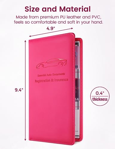 Yarnic Car Registration and Insurance Holder, Car Document Holder with Magnetic Closure, Registration and Insurance Card Holder Car Organizer Glove Box Compartment Organizer for Men Women (Hot Pink) - color: Hotpink