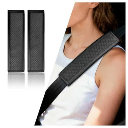2PCS Leather Car Seat Belt Cover Pad,Stylish Seatbelt Covers with Diamond-Patterned Designs,Comfortable & Breathable Car Seat Strap Pads for Neck & Shoulder Pain Relief (Black/2PCS) - color: Black/2PCS