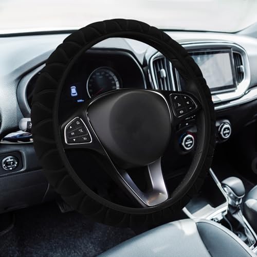 Fluffy Steering Wheel Cover, Car Wheel Cover, 15'' Soft Steering Wheel Protector, Elastic Long Microfiber Plush Steering Wheel Cover Interior Decoration Universal for Men Women Girls - color: Black