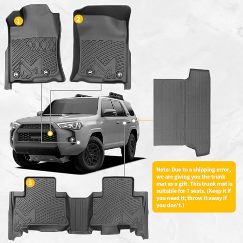 Floor Mats Custom for Toyota 4Runner 2013-2024 (7 Seats & 5 Seats) & 2014-2024 Lexus GX460, All Weather Cover Protection Waterproof Black TPE Automotive Floor Liner Front & Rear Row Full Set Car Mats - size: 3PCS (2Row), style: For 2013-2024 | Toyota 4Run