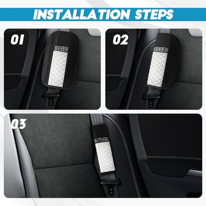 wuyaoyao 2PCS Bling Car Seat Belt Cover Pad, Breathable Leather Seatbelt Covers for Cars, Soft Comfortable Seatbelt Shoulder Strap Covers, Rhinestone Auto Seat Belt Protector Cushion (White) - color: White