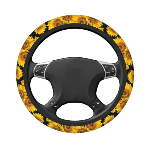 Sunflower Neoprene Steering Wheel Cover for Men Women Anti-Slip Elastic Steering Wheel Protective Cover 15in Universal Car Accessories Fit Cars, SUVs, Auto - color: Sunflower