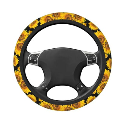 Sunflower Neoprene Steering Wheel Cover for Men Women Anti-Slip Elastic Steering Wheel Protective Cover 15in Universal Car Accessories Fit Cars, SUVs, Auto - color: Sunflower