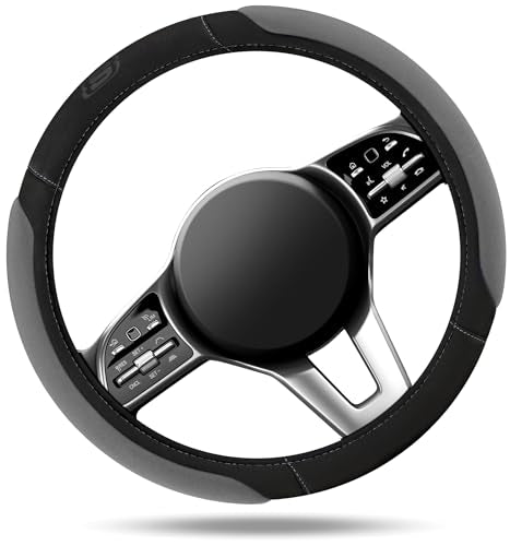 Skechers Steering Wheel Cover,14.5-15 Inch Universal Memory Foam Car Steering Wheel Covers Breathable Anti-Slip Steering Wheels Accessories for Men Women (Black & Grey) - color: Gray